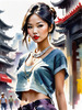 Streetwise Hip Hopper Girl with Attitude in Urban Cityscape - Figurative Portrait Art Print