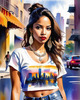 Streetwise Hip Hopper Girl with Attitude in Urban Cityscape - Figurative Portrait Art Print
