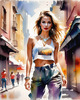 Streetwise Hip Hopper Girl with Attitude in Urban Cityscape - Figurative Portrait Art Print