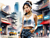 Streetwise Hip Hopper Girl with Attitude in Urban Cityscape - Figurative Portrait Art Print