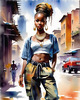 Streetwise Hip Hopper Girl with Attitude in Urban Cityscape - Figurative Portrait Art Print