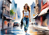 Streetwise Hip Hopper Girl with Attitude in Urban Cityscape - Figurative Portrait Art Print