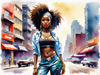 Streetwise Hip Hopper Girl with Attitude in Urban Cityscape - Figurative Portrait Art Print