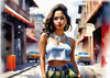 Streetwise Hip Hopper Girl with Attitude in Urban Cityscape - Figurative Portrait Art Print