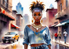 Streetwise Hip Hopper Girl with Attitude in Urban Cityscape - Figurative Portrait Art Print