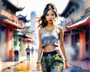 Streetwise Hip Hopper Girl with Attitude in Urban Cityscape - Figurative Portrait Art Print