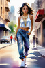 Streetwise Hip Hopper Girl with Attitude in Urban Cityscape - Figurative Portrait Art Print