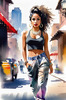 Streetwise Hip Hopper Girl with Attitude in Urban Cityscape - Figurative Portrait Art Print