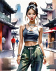 Streetwise Hip Hopper Girl with Attitude in Urban Cityscape - Figurative Portrait Art Print