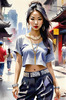 Streetwise Hip Hopper Girl with Attitude in Urban Cityscape - Figurative Portrait Art Print