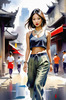 Streetwise Hip Hopper Girl with Attitude in Urban Cityscape - Figurative Portrait Art Print