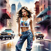 Streetwise Hip Hopper Girl with Attitude in Urban Cityscape - Figurative Portrait Art Print