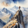 Printable Art of Climber on Mountain Summit with Landscape Below