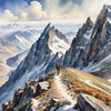 Printable Art of Climber on Mountain Summit with Landscape Below