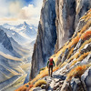 Printable Art of Climber on Mountain Summit with Landscape Below