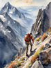 Printable Art of Climber on Mountain Summit with Landscape Below