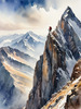 Printable Art of Climber on Mountain Summit with Landscape Below
