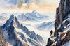 Printable Art of Climber on Mountain Summit with Landscape Below