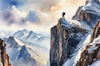 Printable Art of Climber on Mountain Summit with Landscape Below
