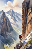 Printable Art of Climber on Mountain Summit with Landscape Below