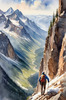 Printable Art of Climber on Mountain Summit with Landscape Below