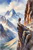Printable Art of Climber on Mountain Summit with Landscape Below