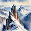 Printable Art of Climber on Mountain Summit with Landscape Below