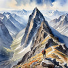 Printable Art of Climber on Mountain Summit with Landscape Below