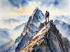 Printable Art of Climber on Mountain Summit with Landscape Below