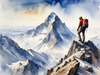 Printable Art of Climber on Mountain Summit with Landscape Below