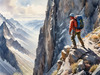 Printable Art of Climber on Mountain Summit with Landscape Below