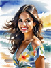 Sun-Kissed Girl with Sunny Smile in Beachwear against Ocean Waves and Blue Sky Art Print