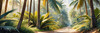 Printable art of a realistic palm forest with sun rays filtering through