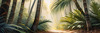 Printable art of a realistic palm forest with sun rays filtering through