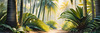 Printable art of a realistic palm forest with sun rays filtering through