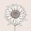 Minimalist Line Drawing of Sunflower with Hinted Central Disk