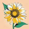 Minimalist Line Drawing of Sunflower with Hinted Central Disk
