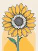 Minimalist Line Drawing of Sunflower with Hinted Central Disk