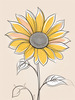 Minimalist Line Drawing of Sunflower with Hinted Central Disk