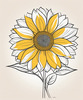 Minimalist Line Drawing of Sunflower with Hinted Central Disk
