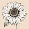 Minimalist Line Drawing of Sunflower with Hinted Central Disk