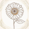 Minimalist Line Drawing of Sunflower with Hinted Central Disk