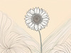 Minimalist Line Drawing of Sunflower with Hinted Central Disk