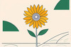 Minimalist Line Drawing of Sunflower with Hinted Central Disk