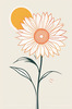 Minimalist Line Drawing of Sunflower with Hinted Central Disk