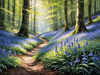 Sunlit Bluebell Glade in Forest Landscape Art Print