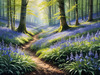 Sunlit Bluebell Glade in Forest Landscape Art Print