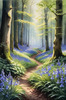 Sunlit Bluebell Glade in Forest Landscape Art Print