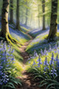 Sunlit Bluebell Glade in Forest Landscape Art Print