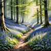 Sunlit Bluebell Glade in Forest Landscape Art Print